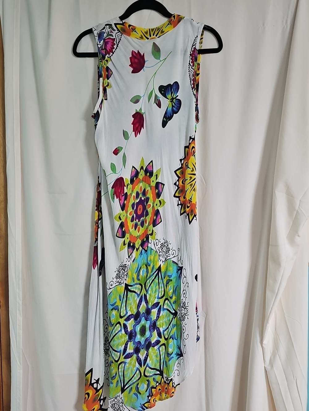 Sleeveless White Dress with Colorful Floral & Butterfly Print - Picture 4 of 6
